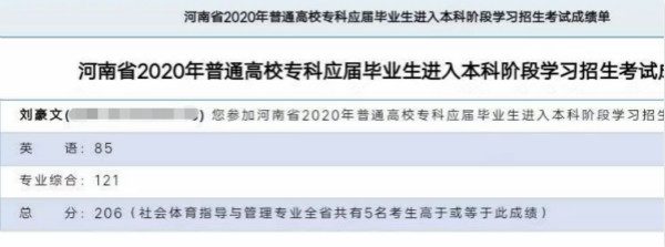 我院学生刘豪文在专升本成绩社会体育指导与管理专业全省第五 我院学生刘豪文在专升本成绩社会体育指导与管理专业全省第五